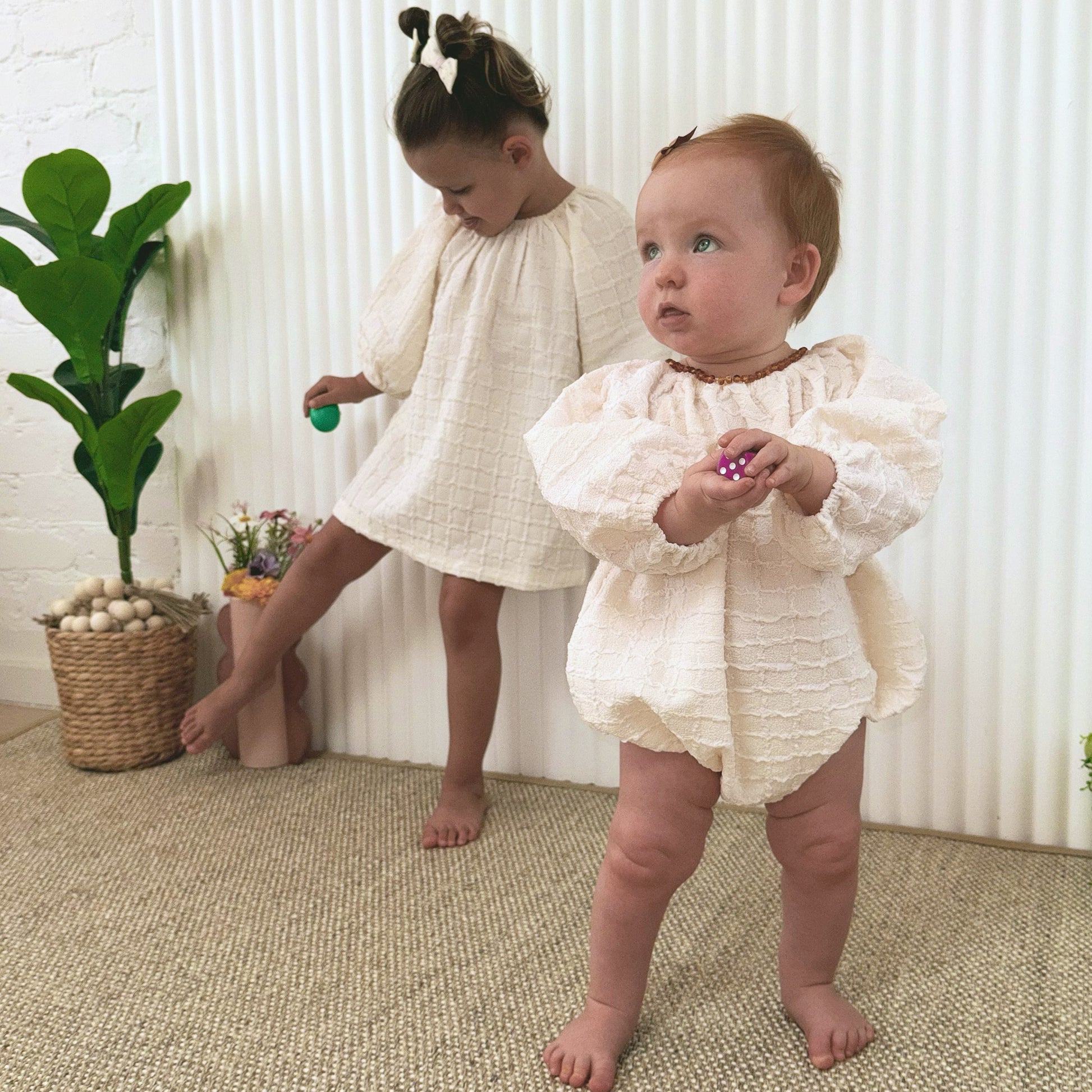 Neutral Romper & Dress Set for Babies and Little Girls