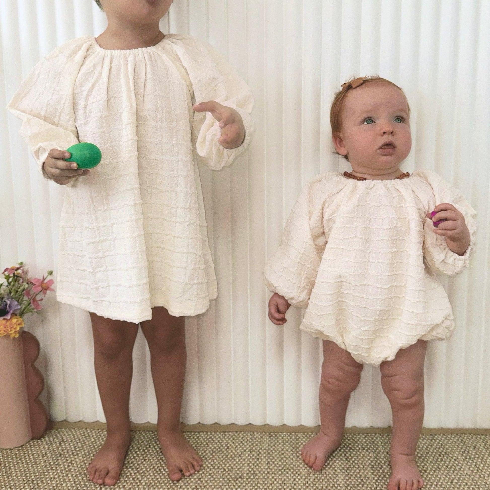 Neutral Romper & Dress Set for Babies and Little Girls