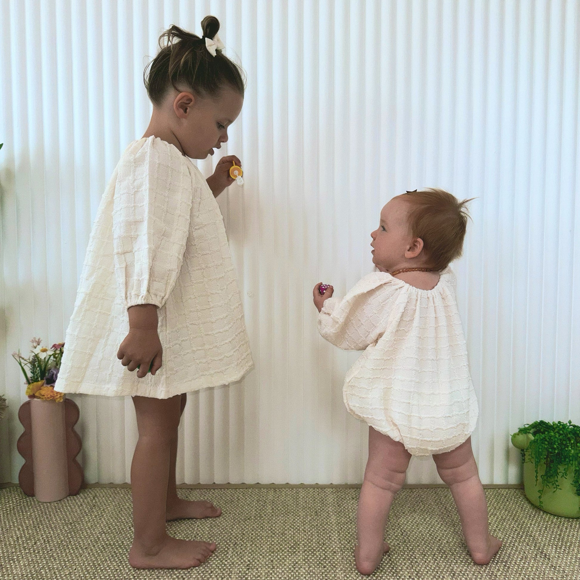 Neutral Romper & Dress Set for Babies and Little Girls