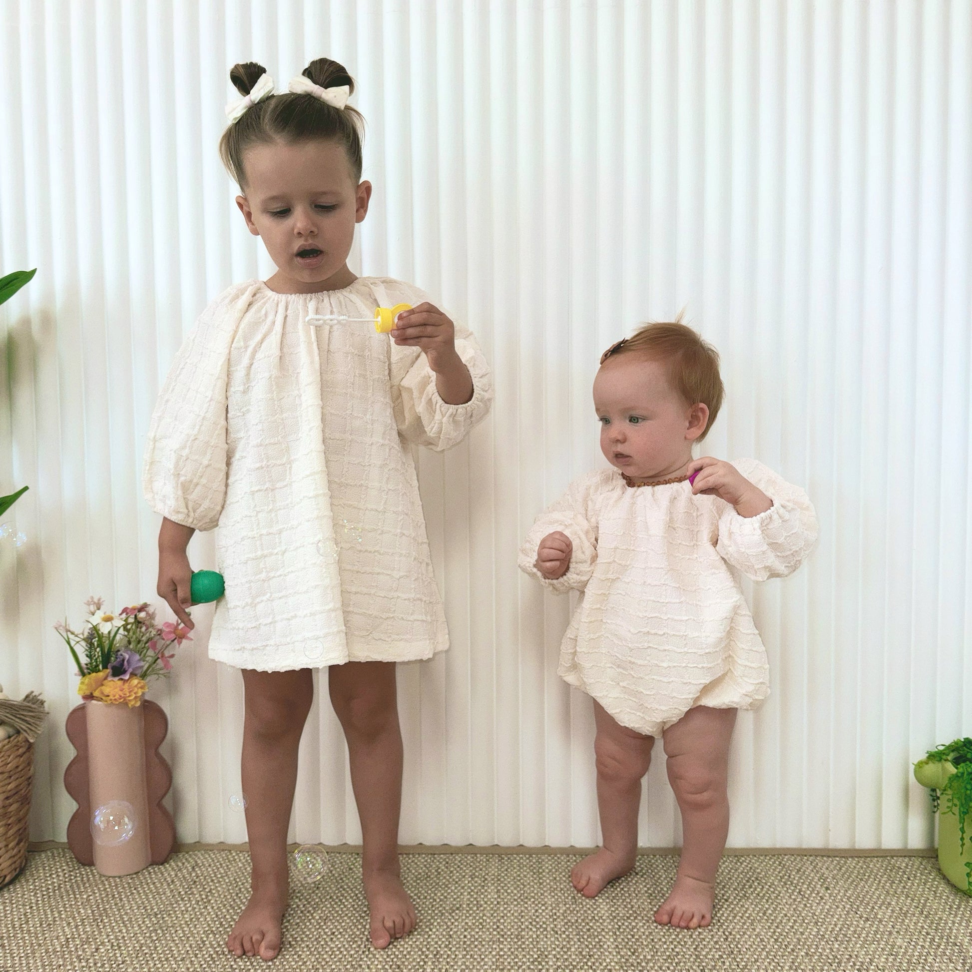 Neutral Romper & Dress Set for Babies and Little Girls