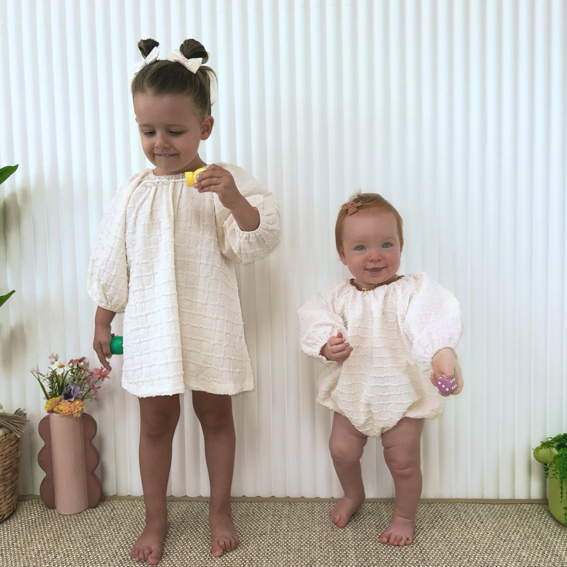 Neutral Romper & Dress Set for Babies and Little Girls