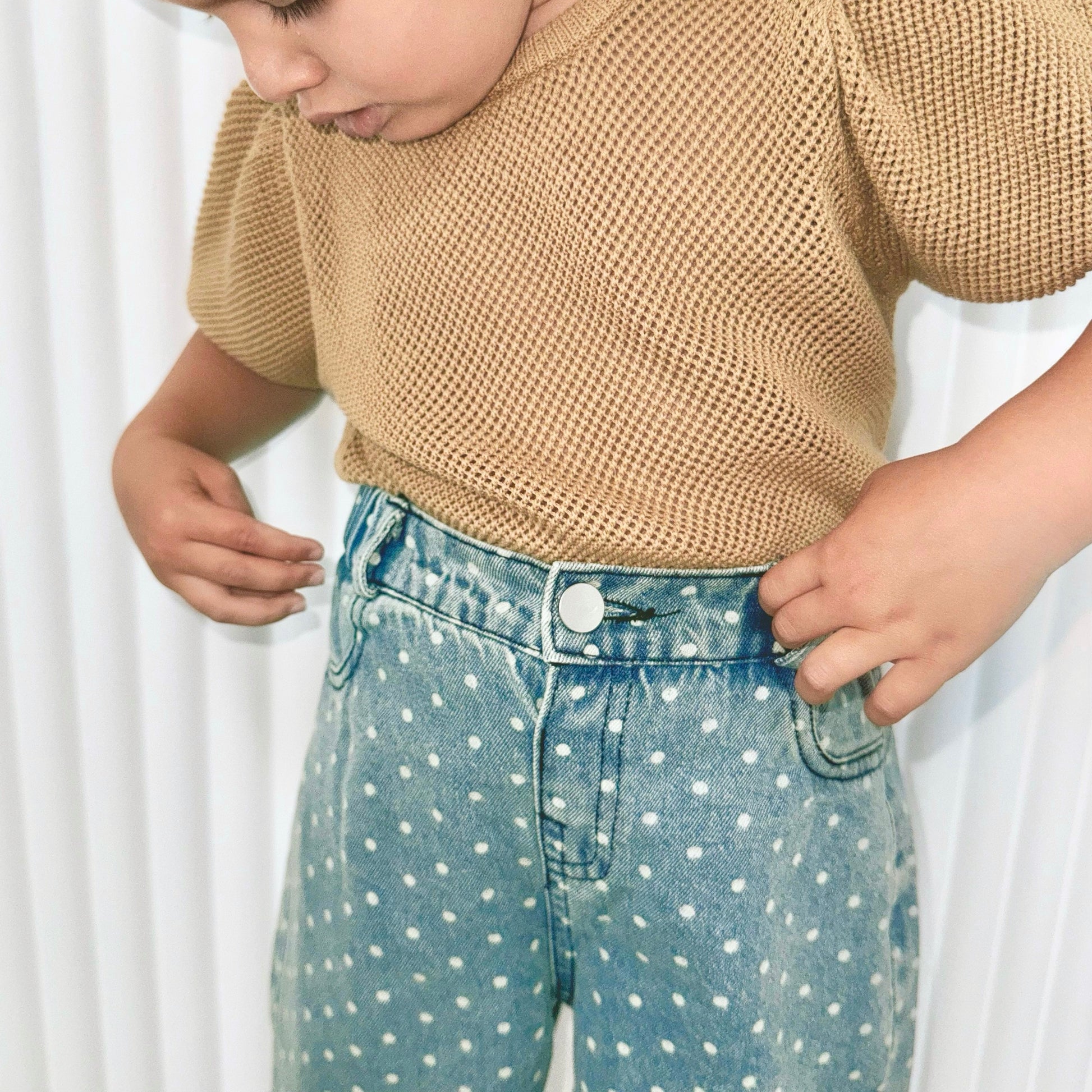 Girls Wide Leg Dotted Print Jeans