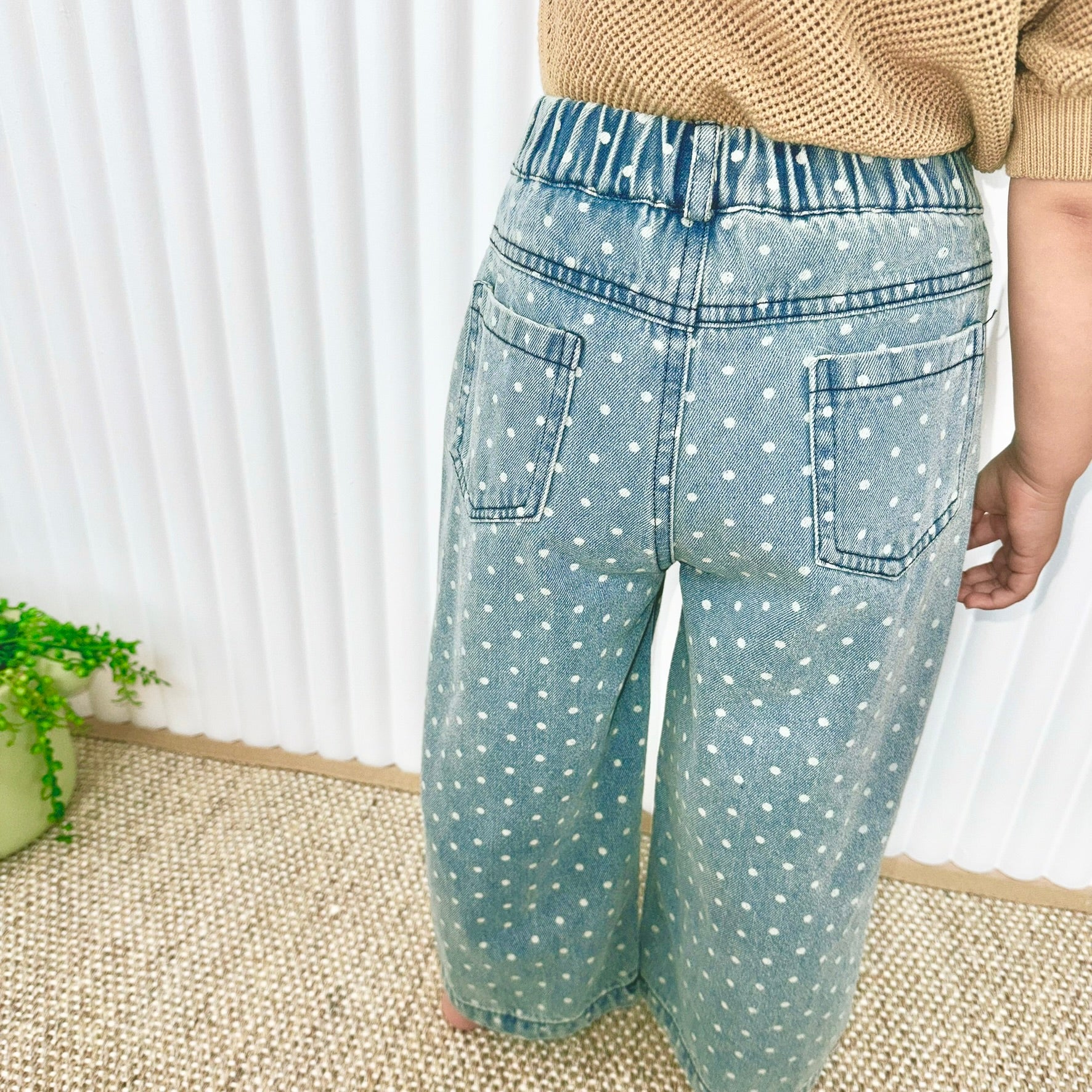 Girls Wide Leg Dotted Print Jeans