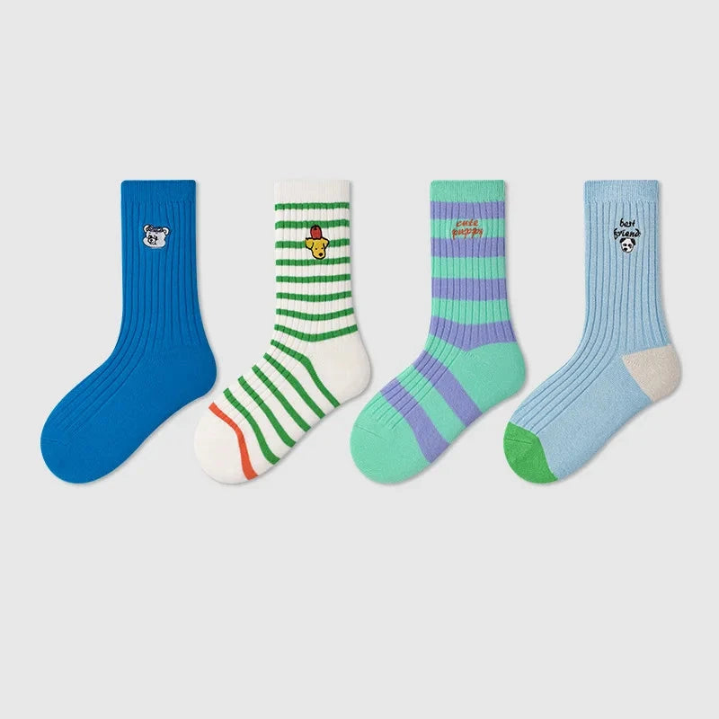 Girls And Boys Embroidered Socks (4 Pack)