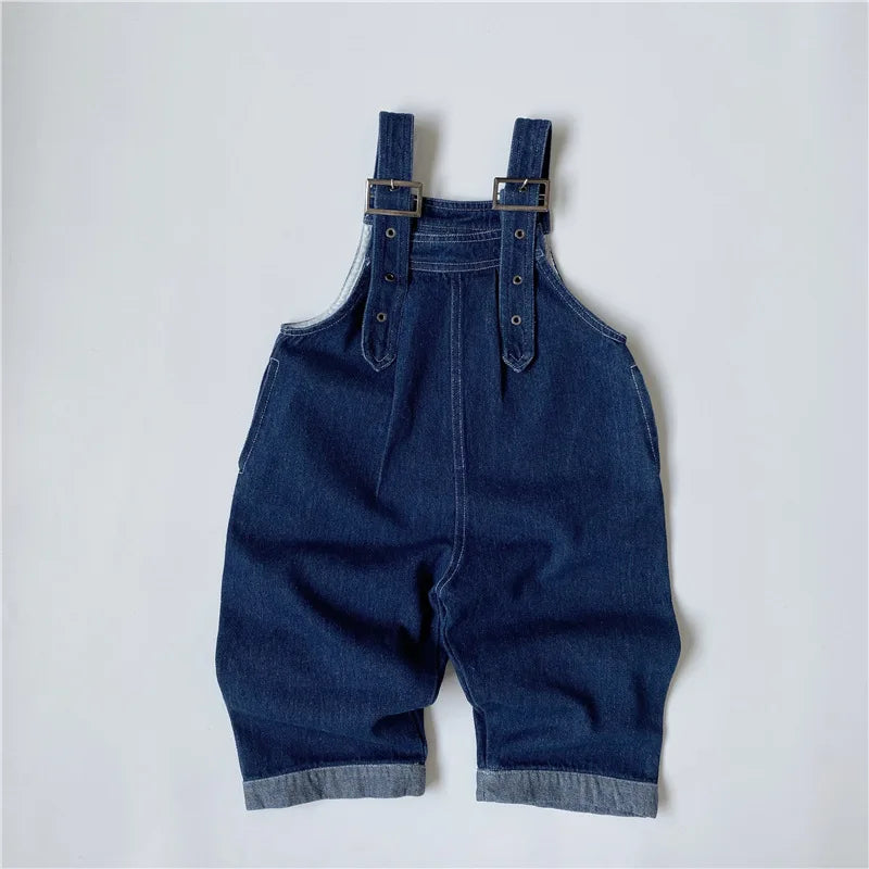 Unisex Thin Denim Loose-Fit Overalls for Kids