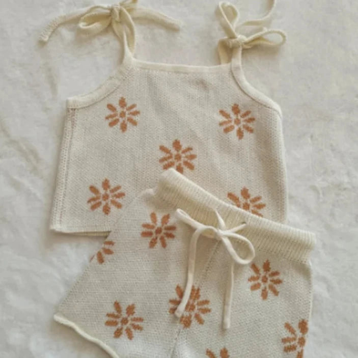 Girls Shorts and Tank Top Neutral Flower Set