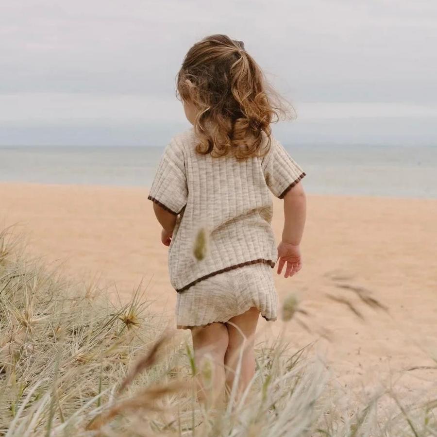 Unisex Knitted T-Shirt & Shorts Set in Neutral Tones