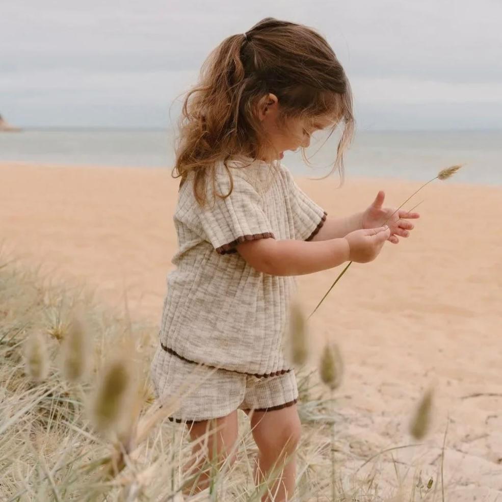 Unisex Knitted T-Shirt & Shorts Set in Neutral Tones