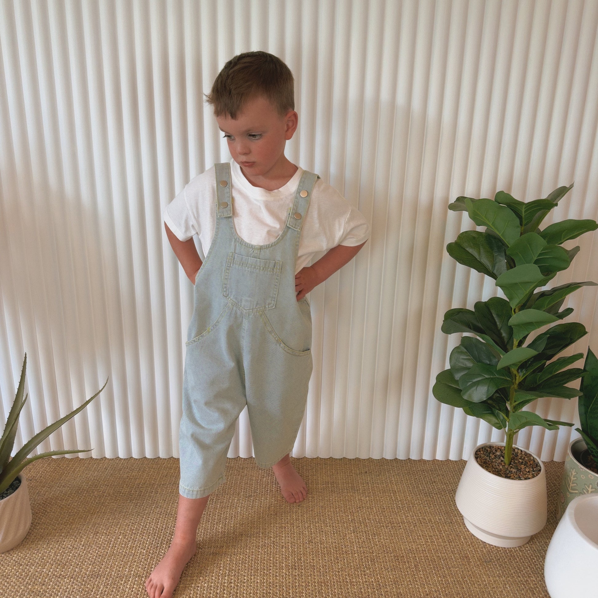 Unisex Thin Denim Loose-Fit Overalls for Kids