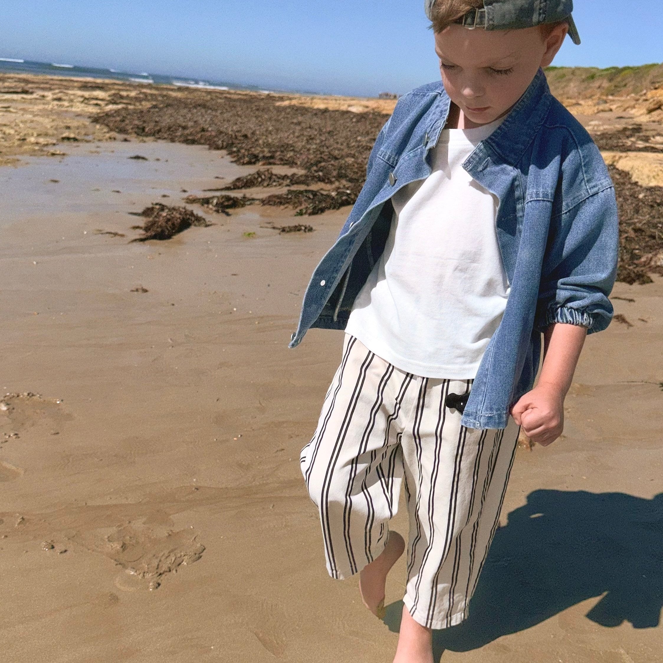 Neutral Loose Striped Boys Pants